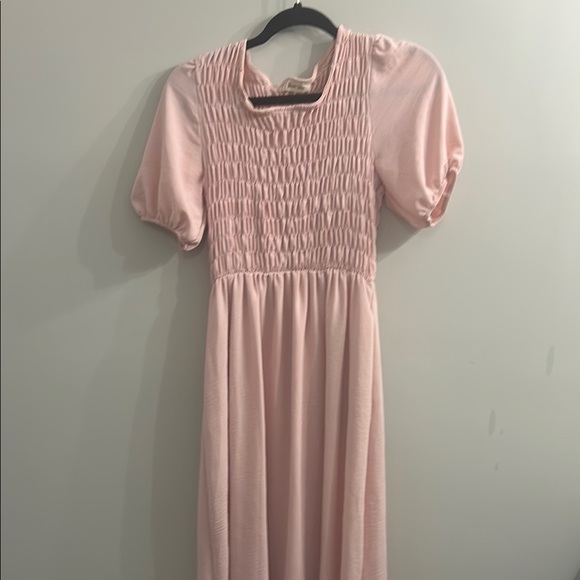 Beeson River Blush Pink Short Sleeve Smocked Maxi Dress Size M - Picture 1 of 7